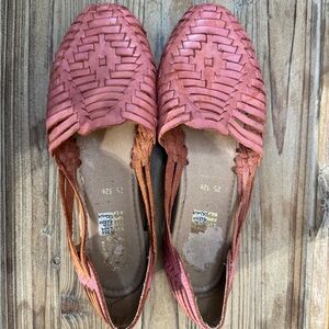 Mexican Women's Pink Leather Huarache Shoes fits 7.5